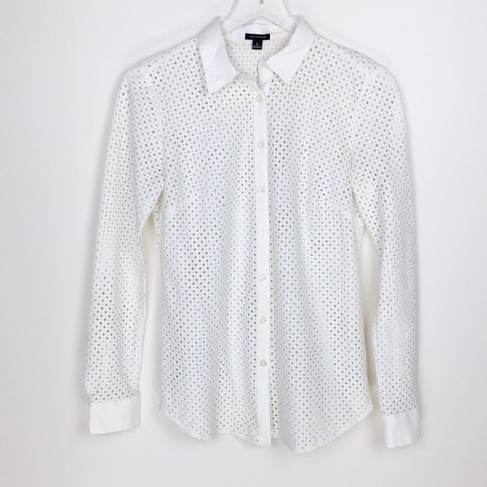 Ann Taylor Lace Button Down Blouse
